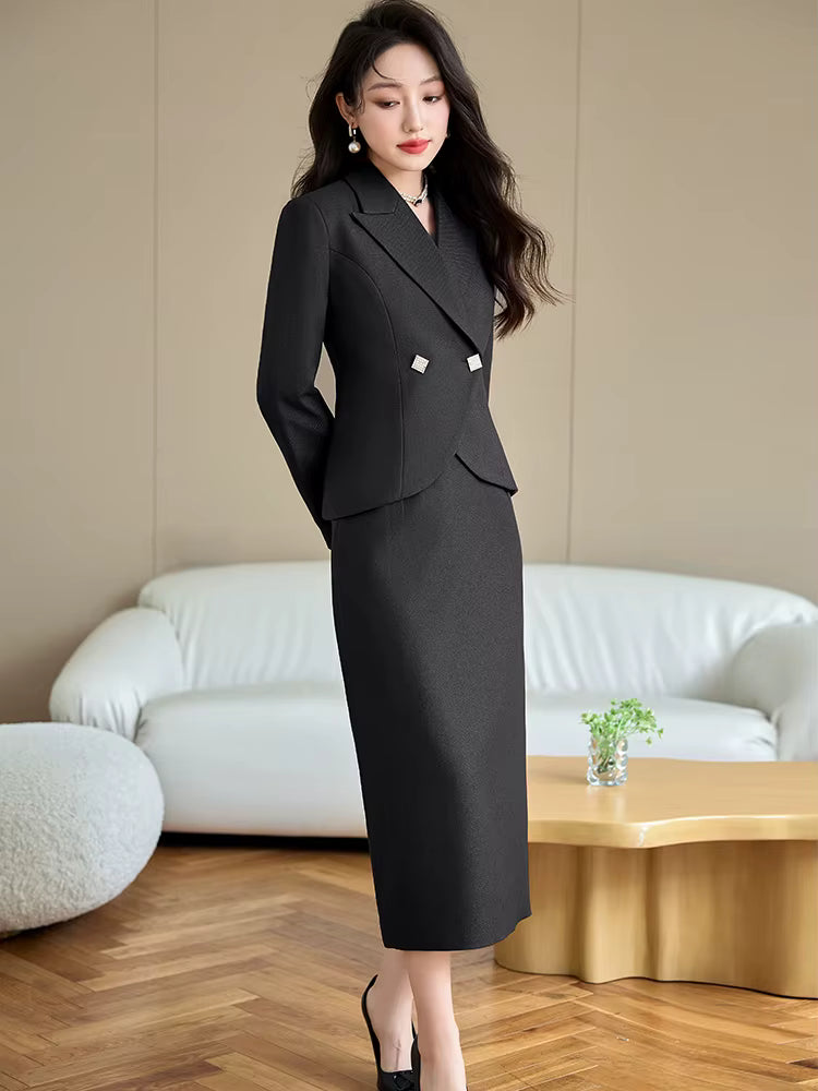 Formal Single Button Business Work Blazer And Skirt Two Piece Suit Mssza