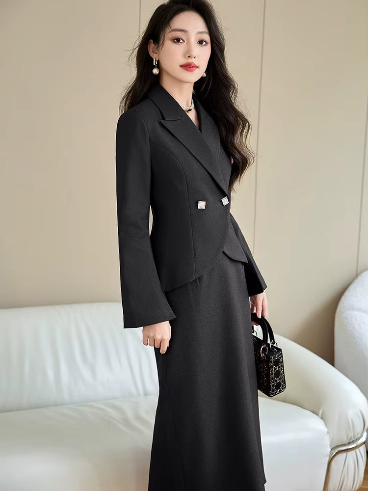 Formal Single Button Business Work Blazer And Skirt Two Piece Suit Mssza