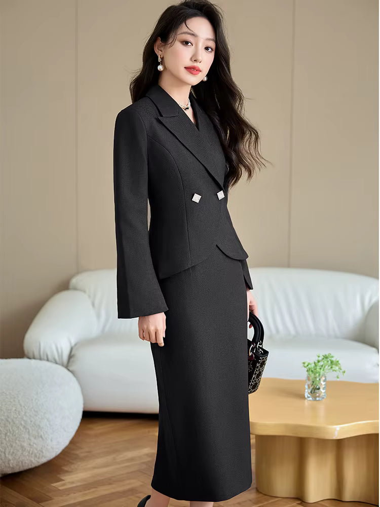 Formal Single Button Business Work Blazer And Skirt Two Piece Suit Mssza