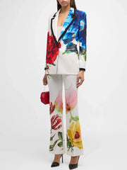 Formal Single Button Gorgeous Floral Printed Blazer And Pants Designer Suit Set Mssza