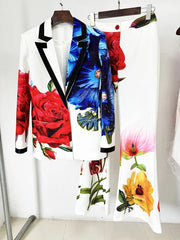 Formal Single Button Gorgeous Floral Printed Blazer And Pants Designer Suit Set Mssza