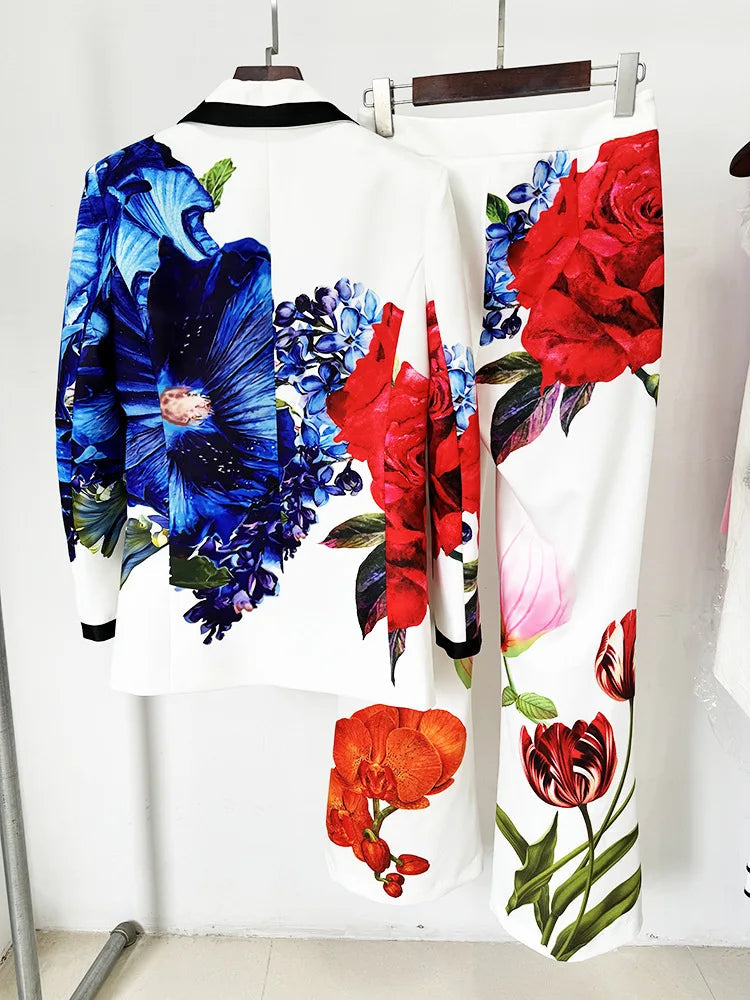 Formal Single Button Gorgeous Floral Printed Blazer And Pants Designer Suit Set Mssza