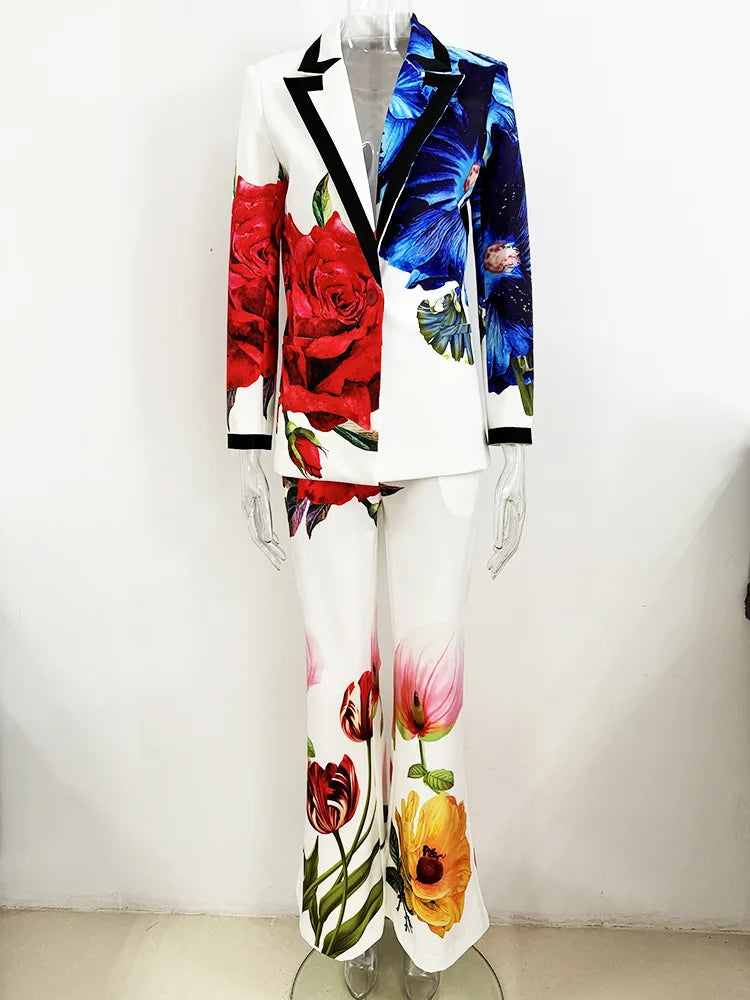 Formal Single Button Gorgeous Floral Printed Blazer And Pants Designer Suit Set Mssza
