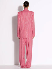 Formal Single Button Striped Diamonds Designer Blazer Pants Suit Set Mssza