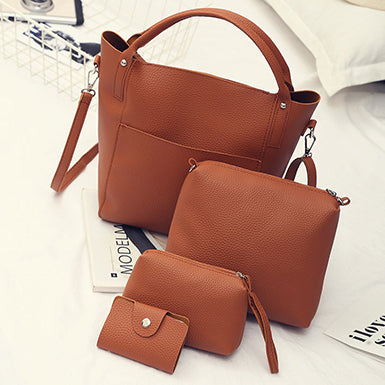 Four Pcs Bag Set â€?Bow Handled Tote  Shoulder Bag  Wristlet  Wallet Mssza