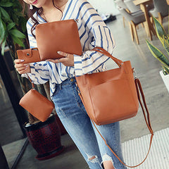 Four Pcs Bag Set â€?Bow Handled Tote  Shoulder Bag  Wristlet  Wallet Mssza