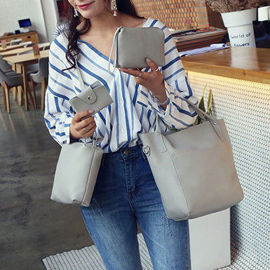 Four Pcs Bag Set â€?Bow Handled Tote  Shoulder Bag  Wristlet  Wallet Mssza