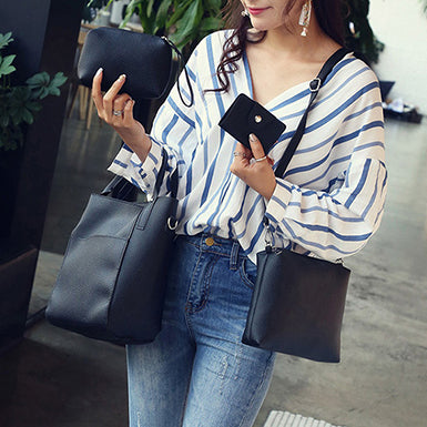Four Pcs Bag Set â€?Bow Handled Tote  Shoulder Bag  Wristlet  Wallet Mssza