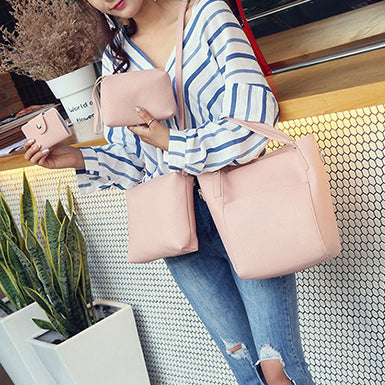 Four Pcs Bag Set â€?Bow Handled Tote  Shoulder Bag  Wristlet  Wallet Mssza