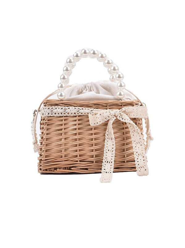 French Style Weave Faux-Pearl Handle Shoulder Bag Mssza