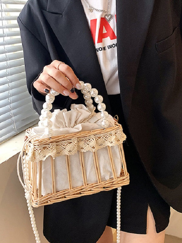 French Style Weave Faux-Pearl Handle Shoulder Bag Mssza