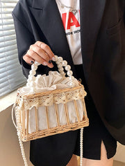 French Style Weave Faux-Pearl Handle Shoulder Bag Mssza