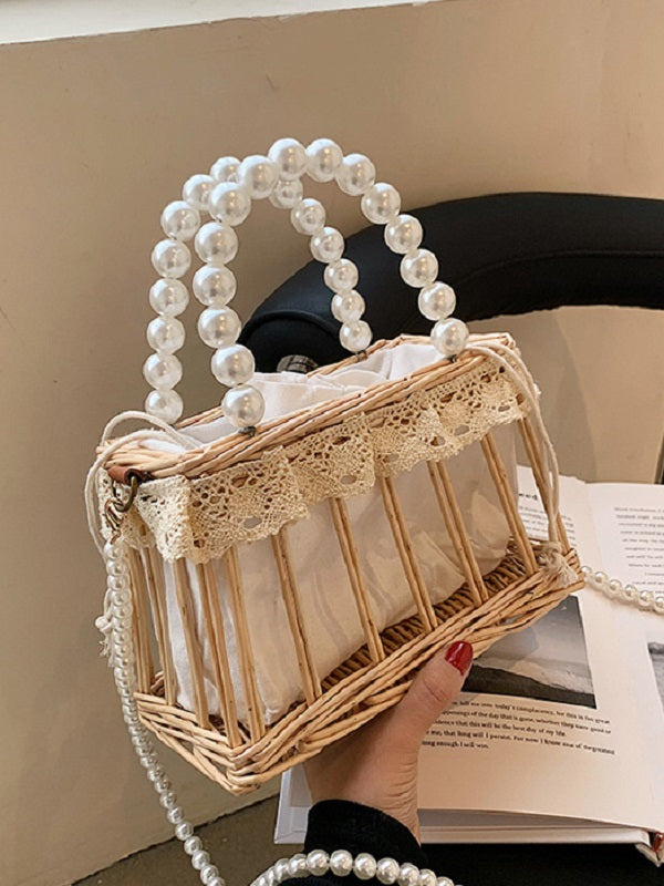 French Style Weave Faux-Pearl Handle Shoulder Bag Mssza