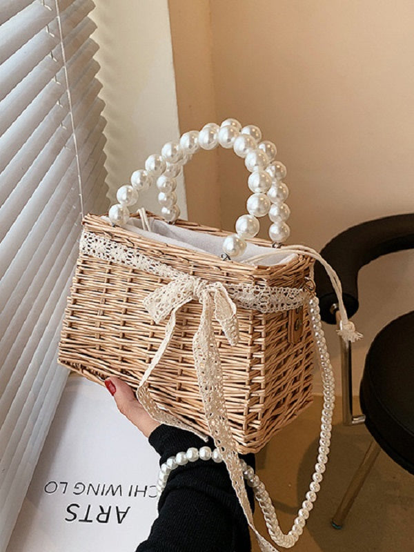 French Style Weave Faux-Pearl Handle Shoulder Bag Mssza