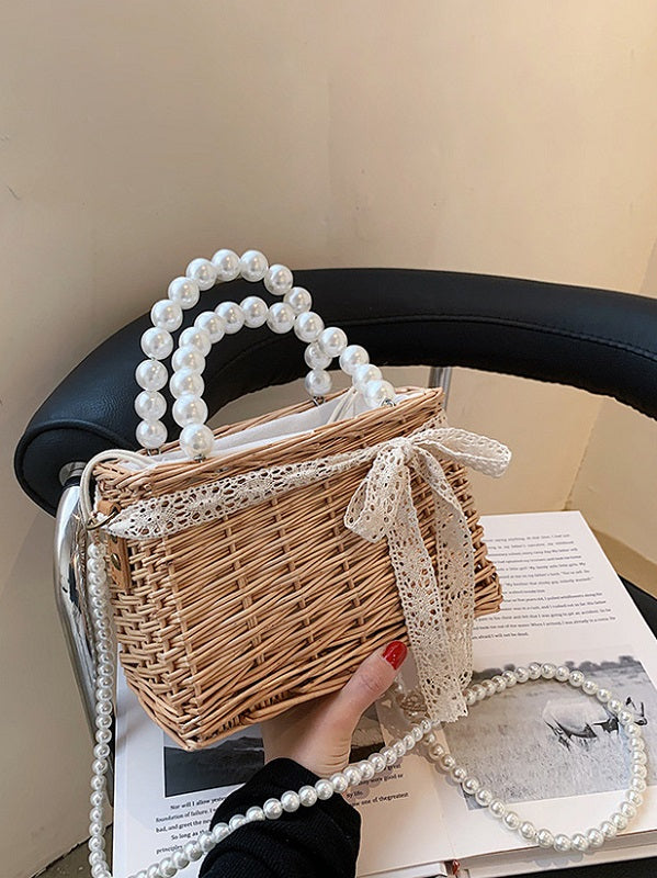 French Style Weave Faux-Pearl Handle Shoulder Bag Mssza