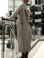 Front Pocketed Cardigan Sleek Sweater With High-Waist Skirt Three-Piece Knit Set Mssza