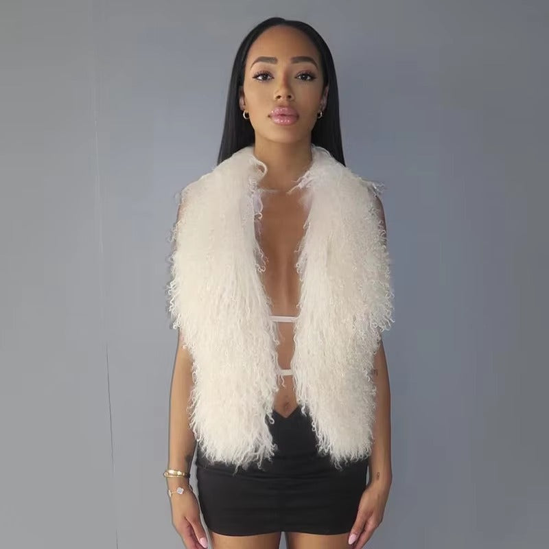 Furry Warm Halter Deep V-Neck Backless Tie-Up Tops Mssza