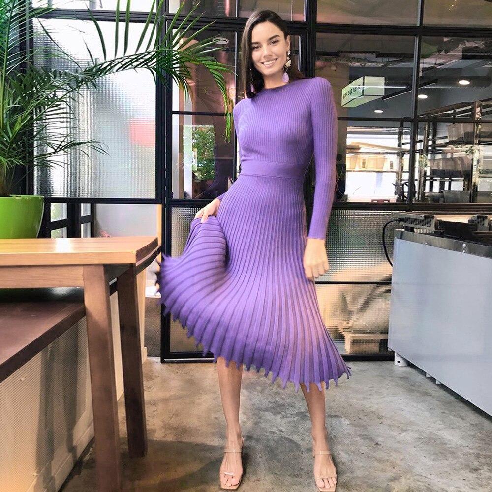Knitted Long Dress Autumn Winter Slim Sleeve Ladies Dresses Mssaz Desses