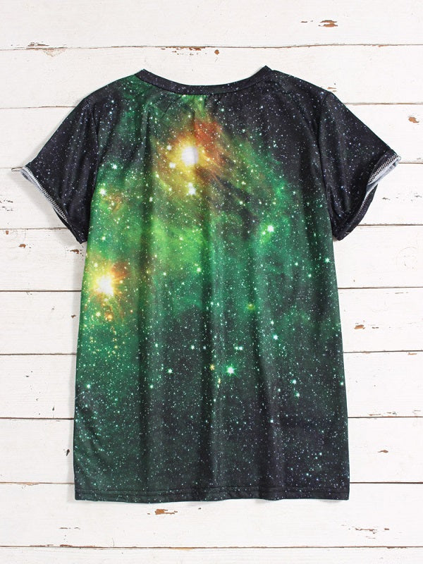 Galaxy Print O-neck Short Sleeve Casual T-Shirt Mssza