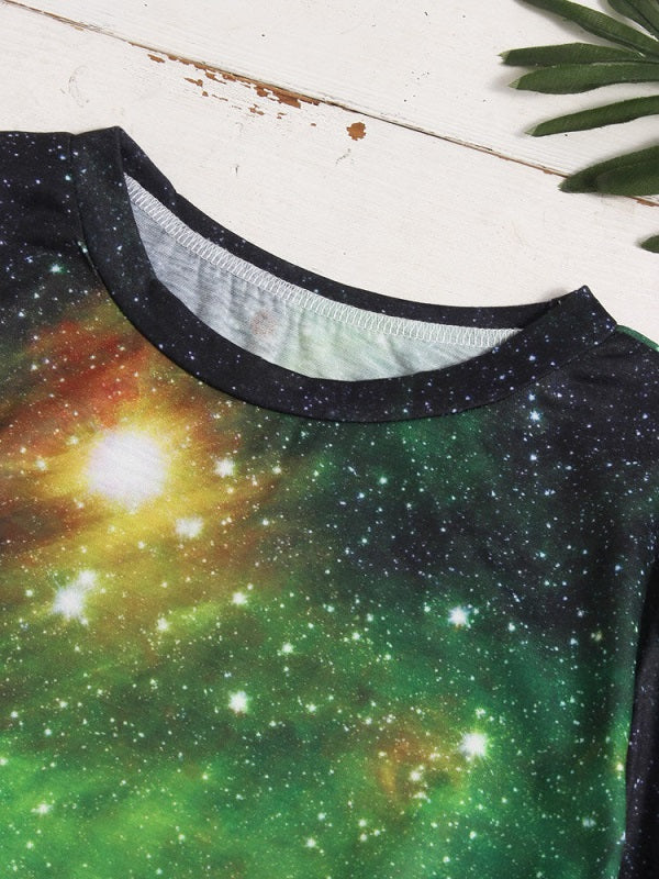 Galaxy Print O-neck Short Sleeve Casual T-Shirt Mssza