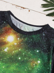Galaxy Print O-neck Short Sleeve Casual T-Shirt Mssza