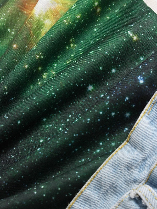 Galaxy Print O-neck Short Sleeve Casual T-Shirt Mssza