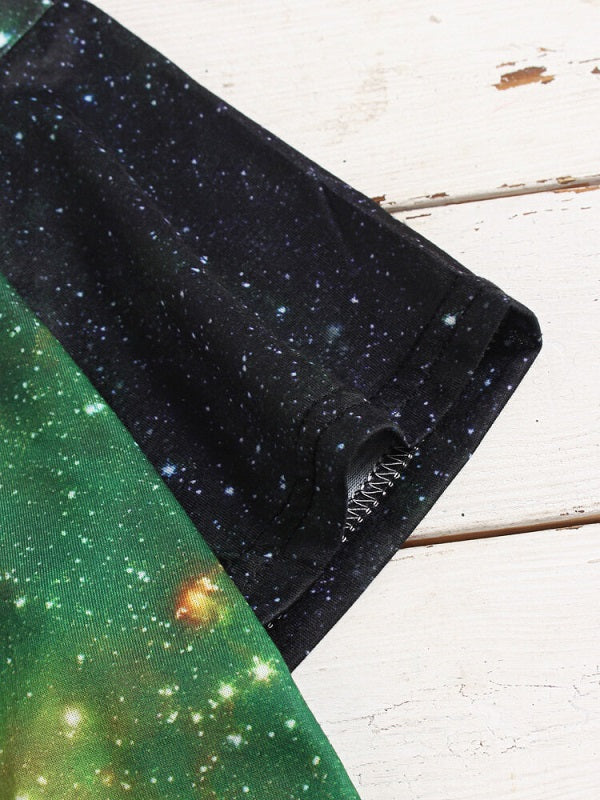Galaxy Print O-neck Short Sleeve Casual T-Shirt Mssza