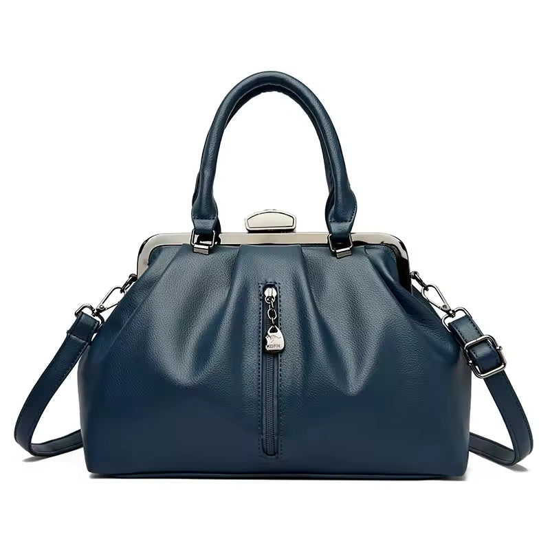 Genuine High Quality Leather Solid Color Portable Messenger Cloud Shoulder Bag Mssza