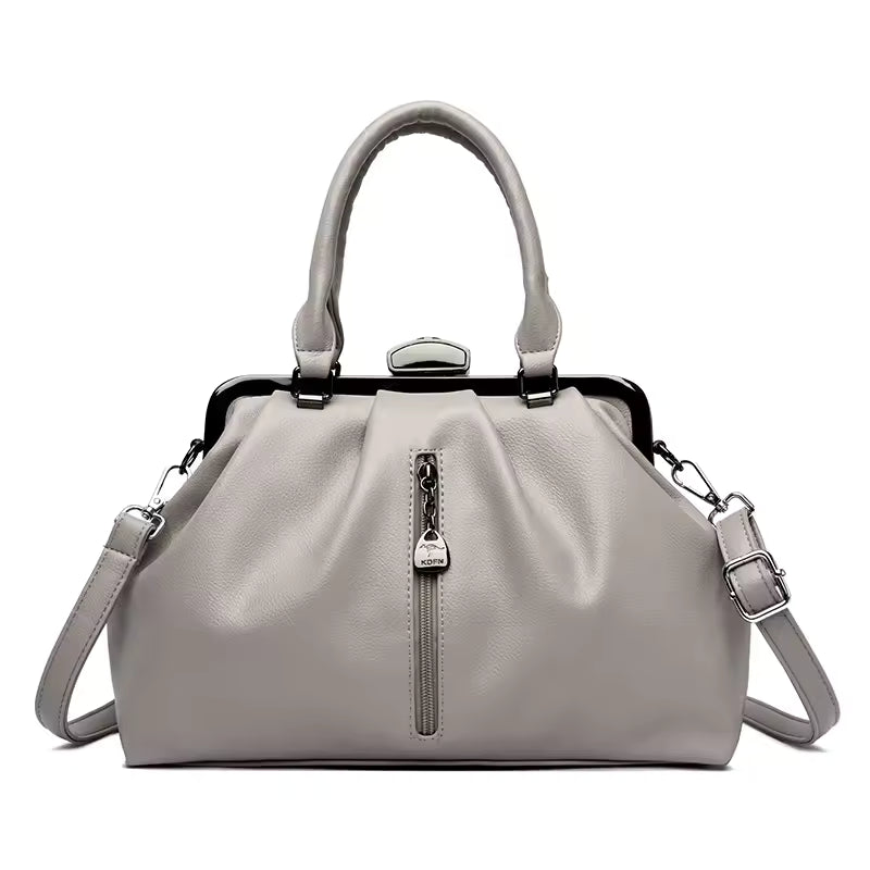 Genuine High Quality Leather Solid Color Portable Messenger Cloud Shoulder Bag Mssza