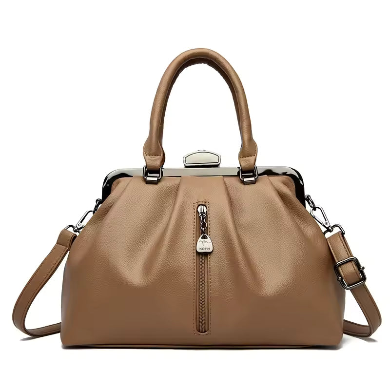 Genuine High Quality Leather Solid Color Portable Messenger Cloud Shoulder Bag Mssza