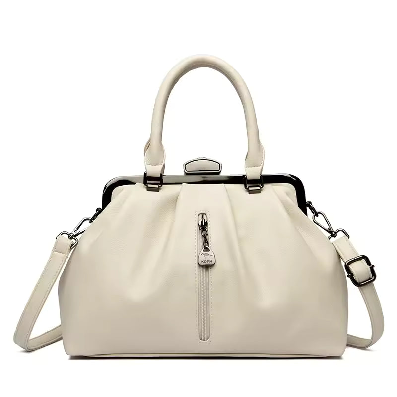 Genuine High Quality Leather Solid Color Portable Messenger Cloud Shoulder Bag Mssza