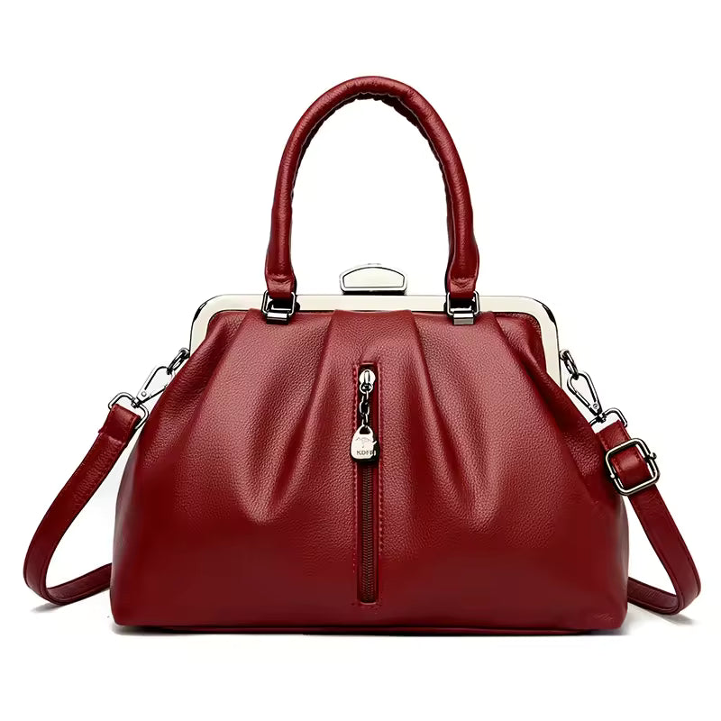 Genuine High Quality Leather Solid Color Portable Messenger Cloud Shoulder Bag Mssza