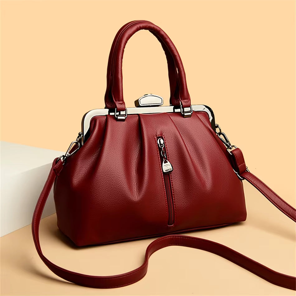 Genuine High Quality Leather Solid Color Portable Messenger Cloud Shoulder Bag Mssza