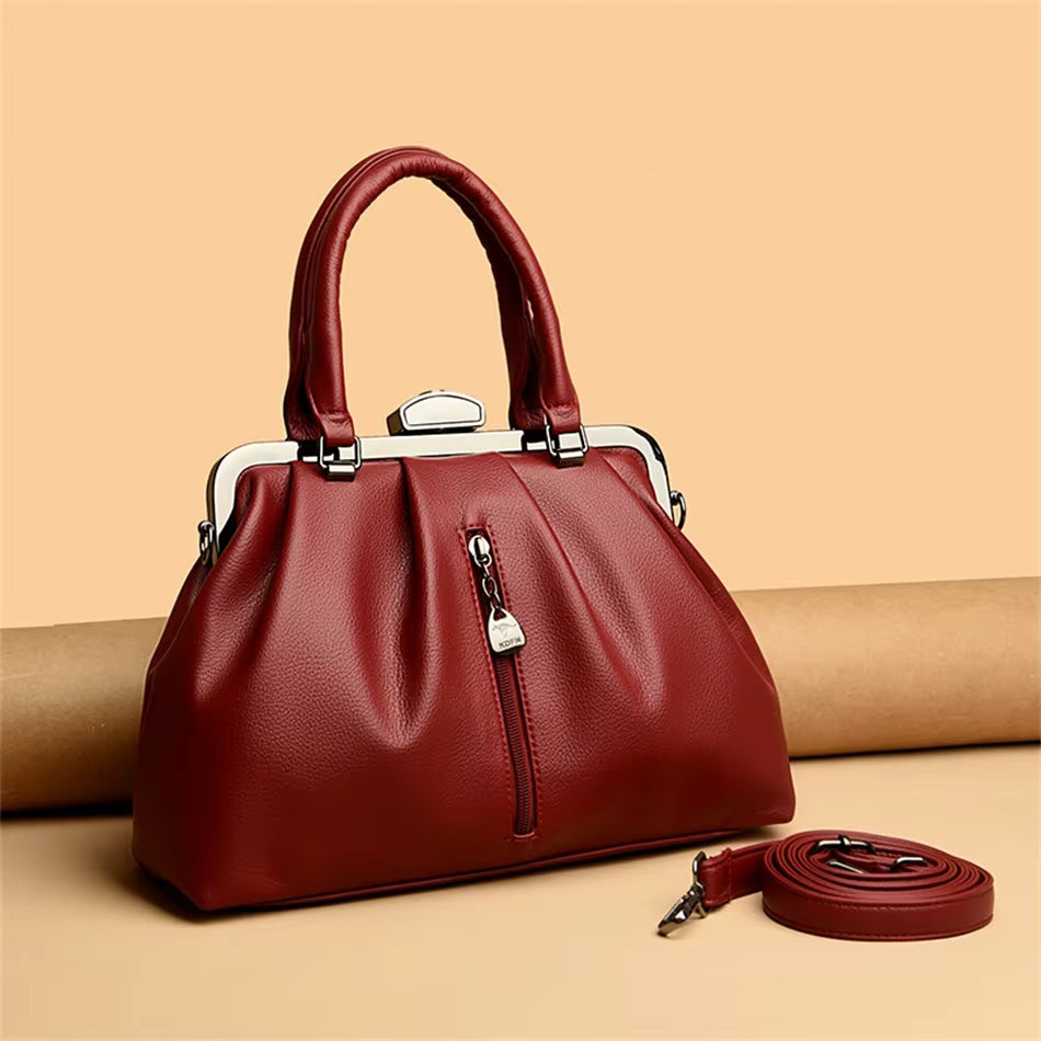 Genuine High Quality Leather Solid Color Portable Messenger Cloud Shoulder Bag Mssza