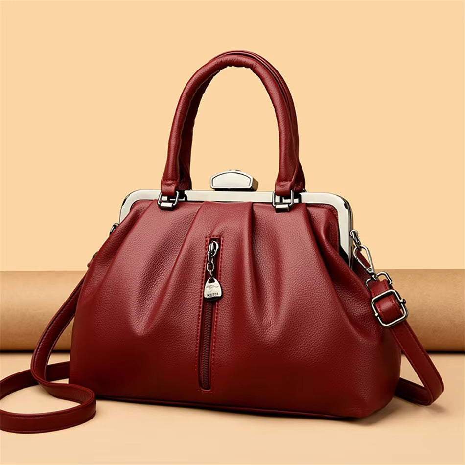 Genuine High Quality Leather Solid Color Portable Messenger Cloud Shoulder Bag Mssza