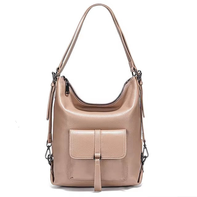 Genuine Leather Large Capacity Handbag Multifunction Satchel Messenger Bag Backpack Mssza