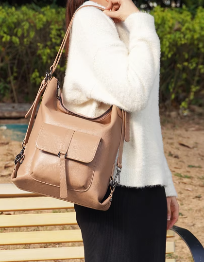 Genuine Leather Large Capacity Handbag Multifunction Satchel Messenger Bag Backpack Mssza