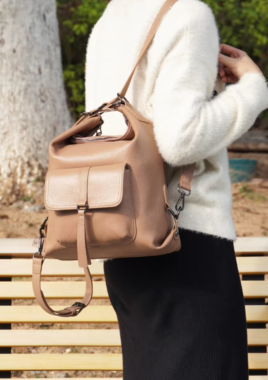 Genuine Leather Large Capacity Handbag Multifunction Satchel Messenger Bag Backpack Mssza