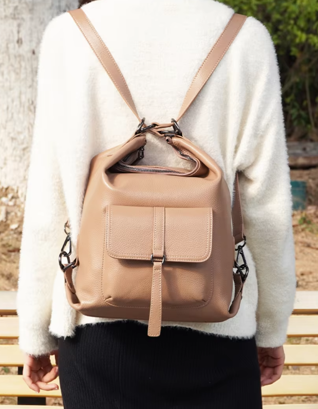 Genuine Leather Large Capacity Handbag Multifunction Satchel Messenger Bag Backpack Mssza