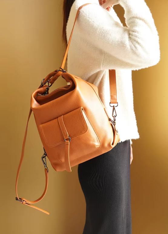 Genuine Leather Large Capacity Handbag Multifunction Satchel Messenger Bag Backpack Mssza
