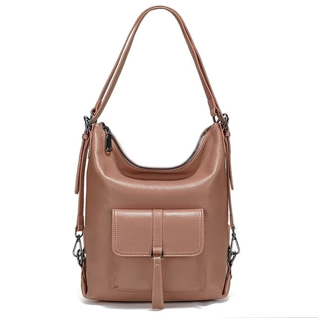 Genuine Leather Large Capacity Handbag Multifunction Satchel Messenger Bag Backpack Mssza