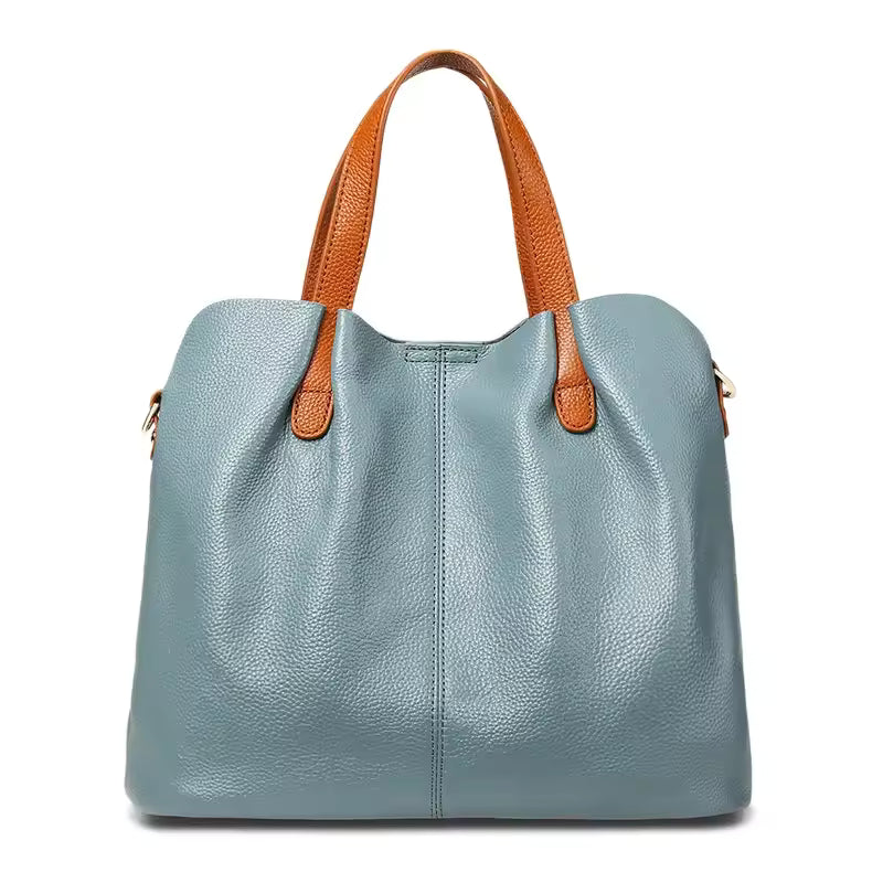 Genuine Leather Large Composite Ruched Top Layer Cowhide Shoulder Crossbody Handbag Mssza