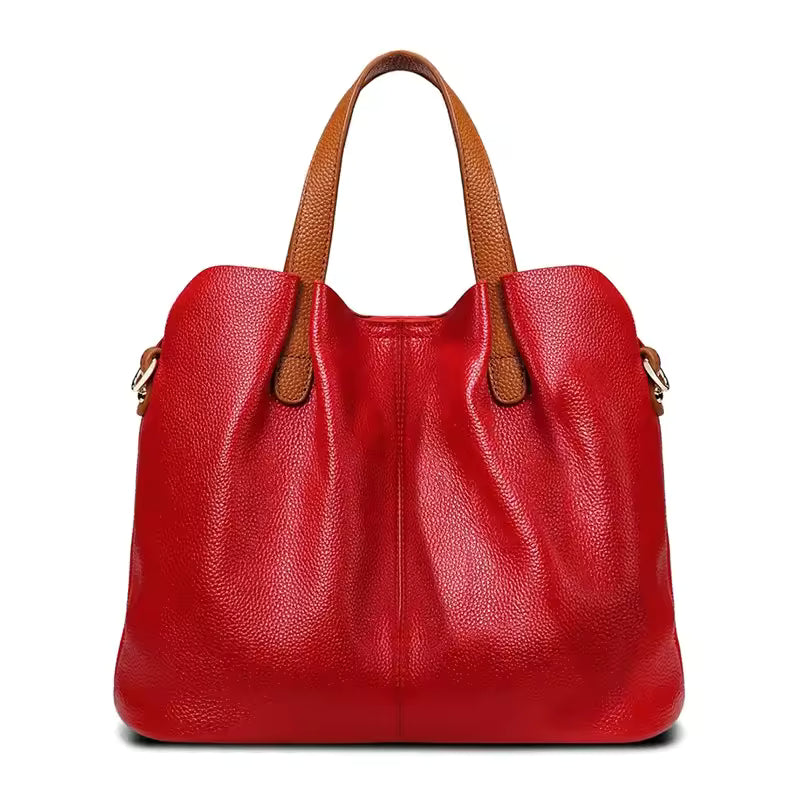 Genuine Leather Large Composite Ruched Top Layer Cowhide Shoulder Crossbody Handbag Mssza