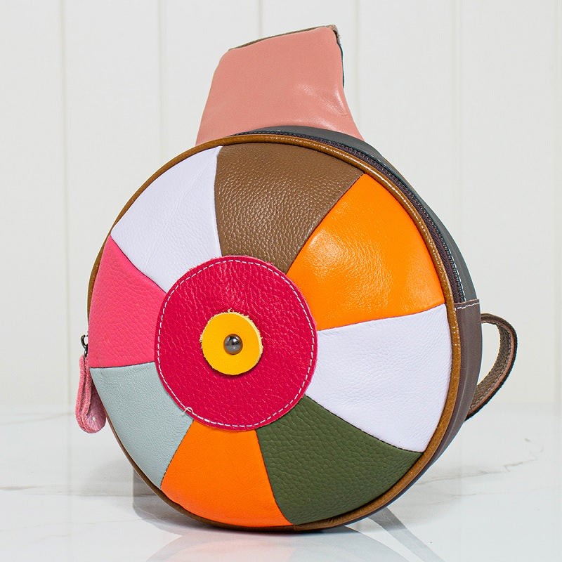 Genuine Leather Patchwork Crossbody Chest Bag Mssza