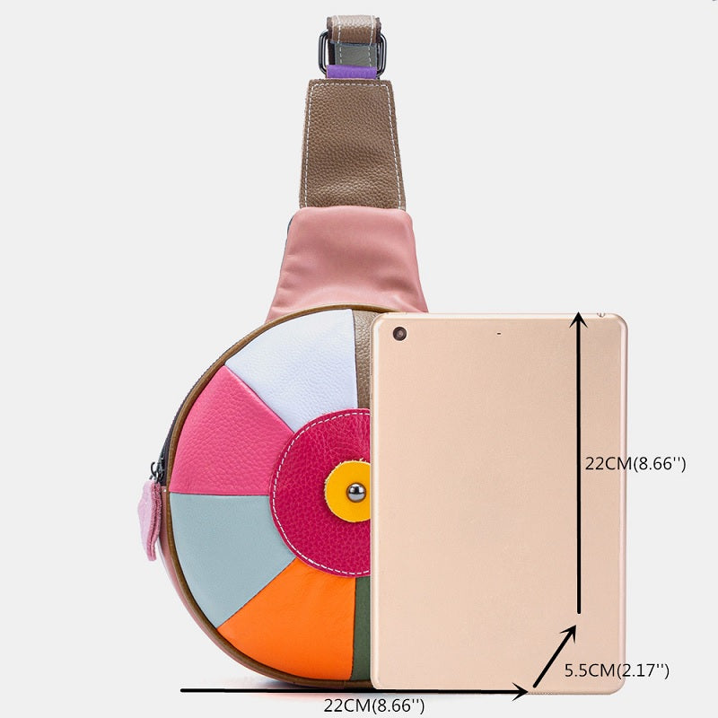 Genuine Leather Patchwork Crossbody Chest Bag Mssza