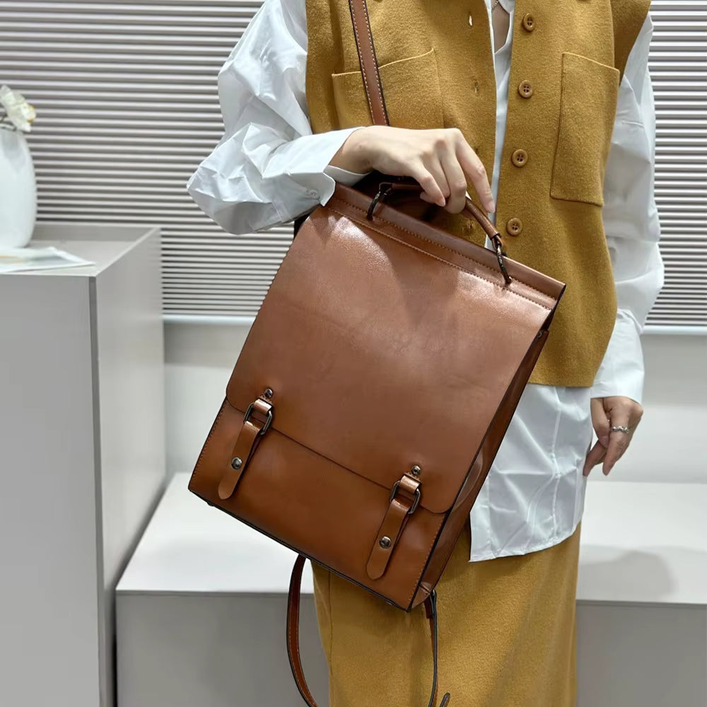 Genuine Leather Real Cowhide Laptop Daypack Messenger Shoulder Bags Mssza