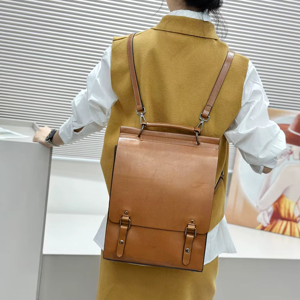 Genuine Leather Real Cowhide Laptop Daypack Messenger Shoulder Bags Mssza