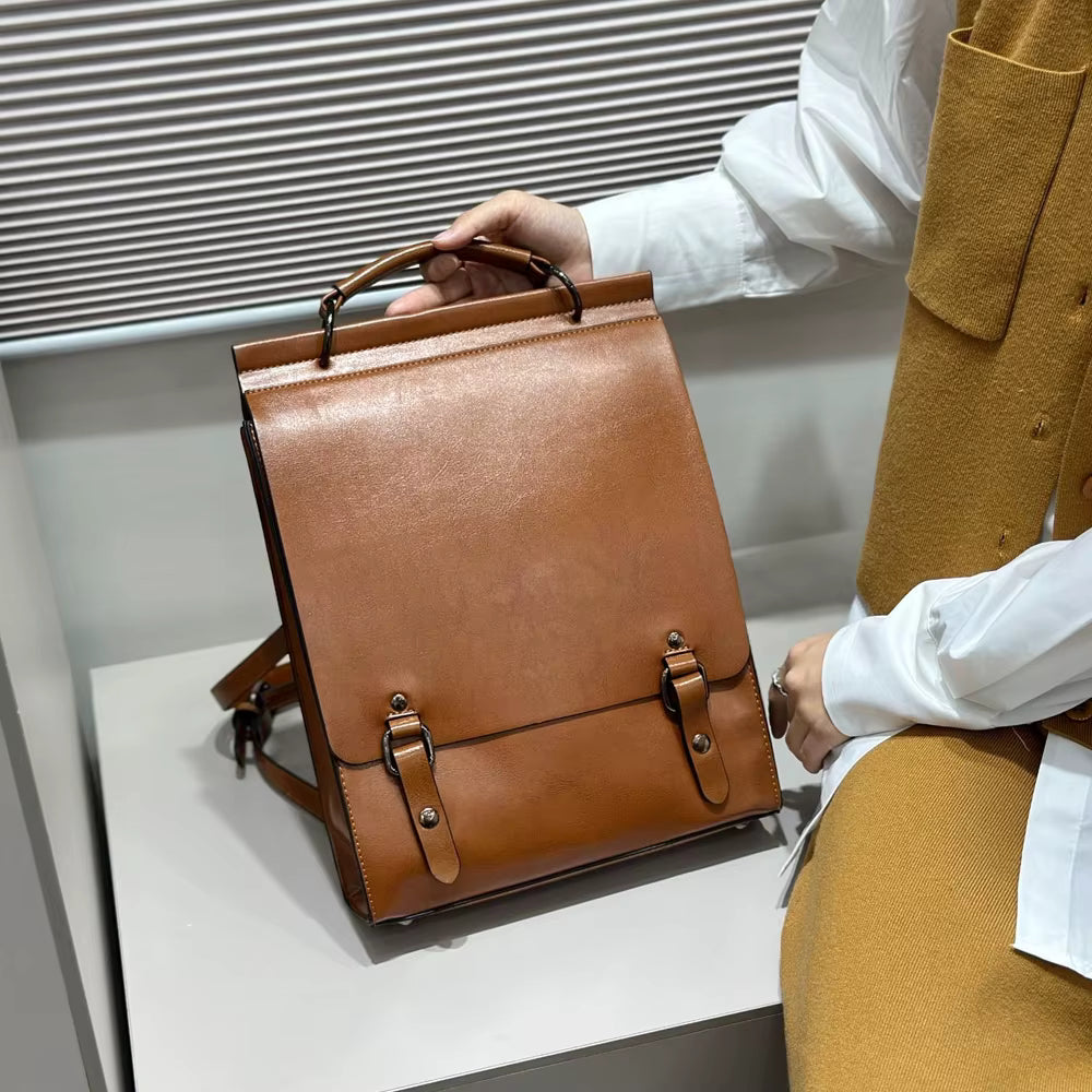 Genuine Leather Real Cowhide Laptop Daypack Messenger Shoulder Bags Mssza