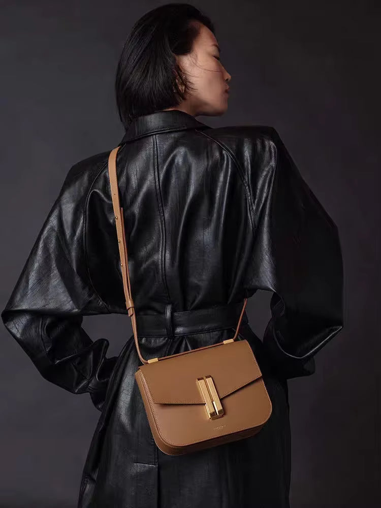 Genuine Leather Single Shoulder Cross Shoulder Underarm Small Square Bag Mssza