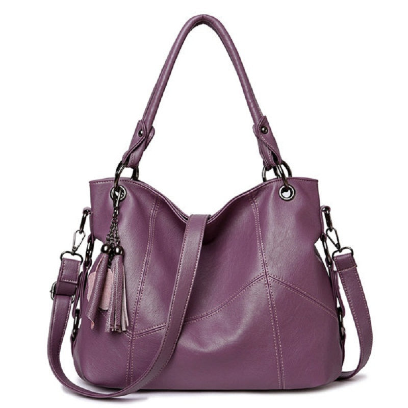 Genuine Leather Tassel Pendant Plaid Handbag Cross body Bag For Women Mssza